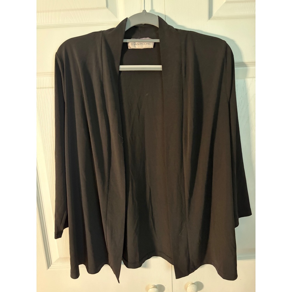 Evan-Picone Black Open Front Draped Cardigan Blazer Jacket Women S - Picture 1 of 7